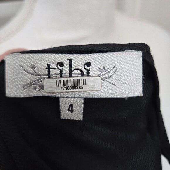 Tibi Silk Mini Dress Tunic Womens size 4 Black Pink Cold Shoulder Mod Shift - Picture 3 of 9